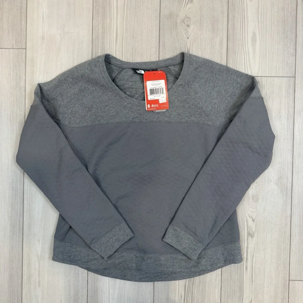 NWT The North Face Womens Large Recover-Up Crew Sweater Sweatshirt Gray Quilted